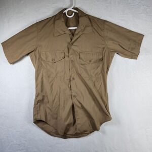 Vtg 70s Khaki Utility Shirt Sz M 14 Button Front Workwear Military Style 21x30‎